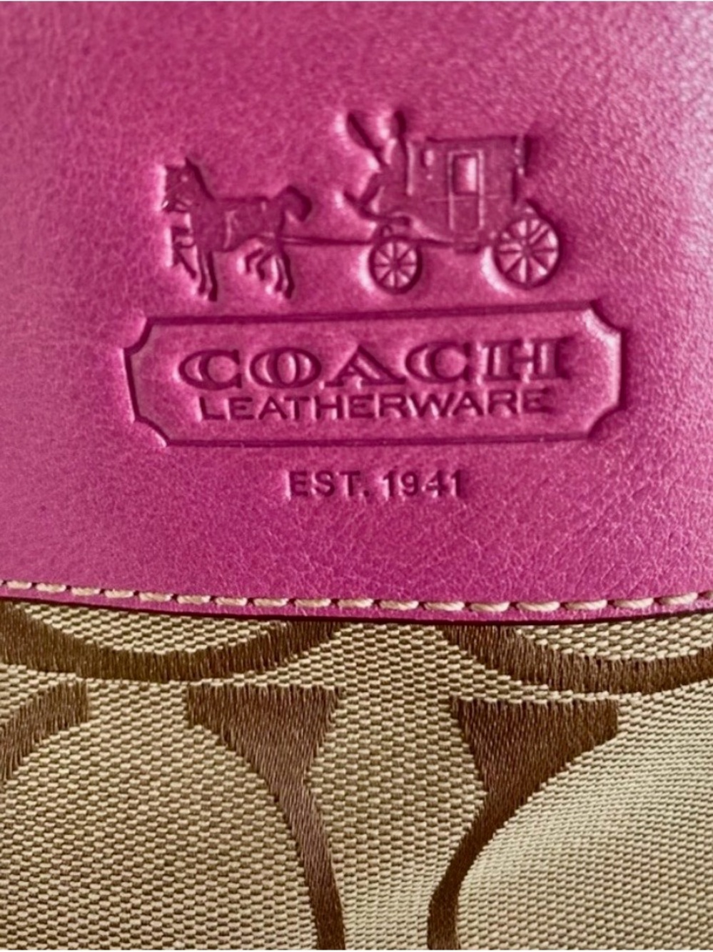 Coach Zoe Signature Khaki/Orchid Purse Handbag - Picture 7 of 8